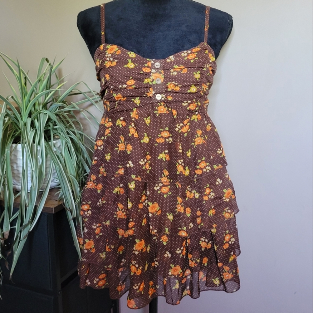Floral Brown Tiered Strapless Top